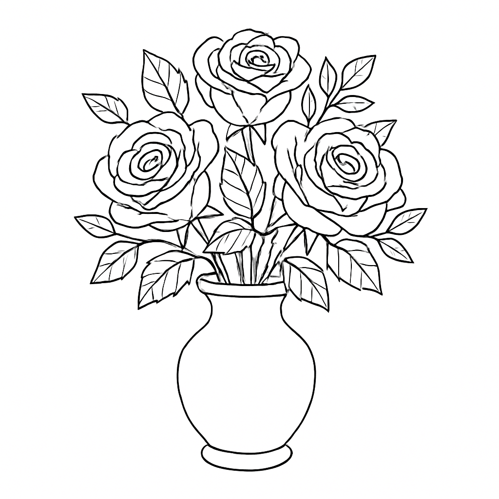 Rose in vaso da colorare