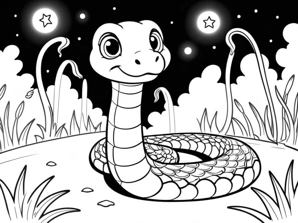 Serpente nel cielo stellato da colorare