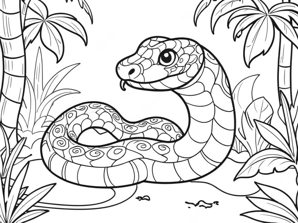 Serpente nella giungla da colorare
