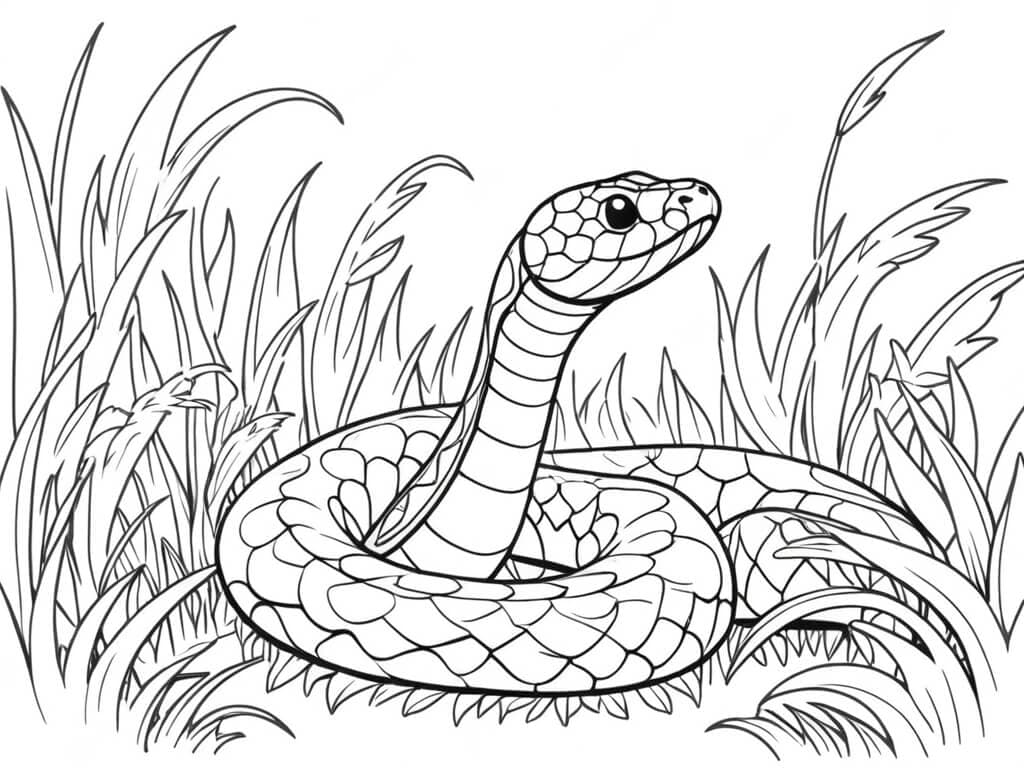 Serpente nella vegetazione da colorare