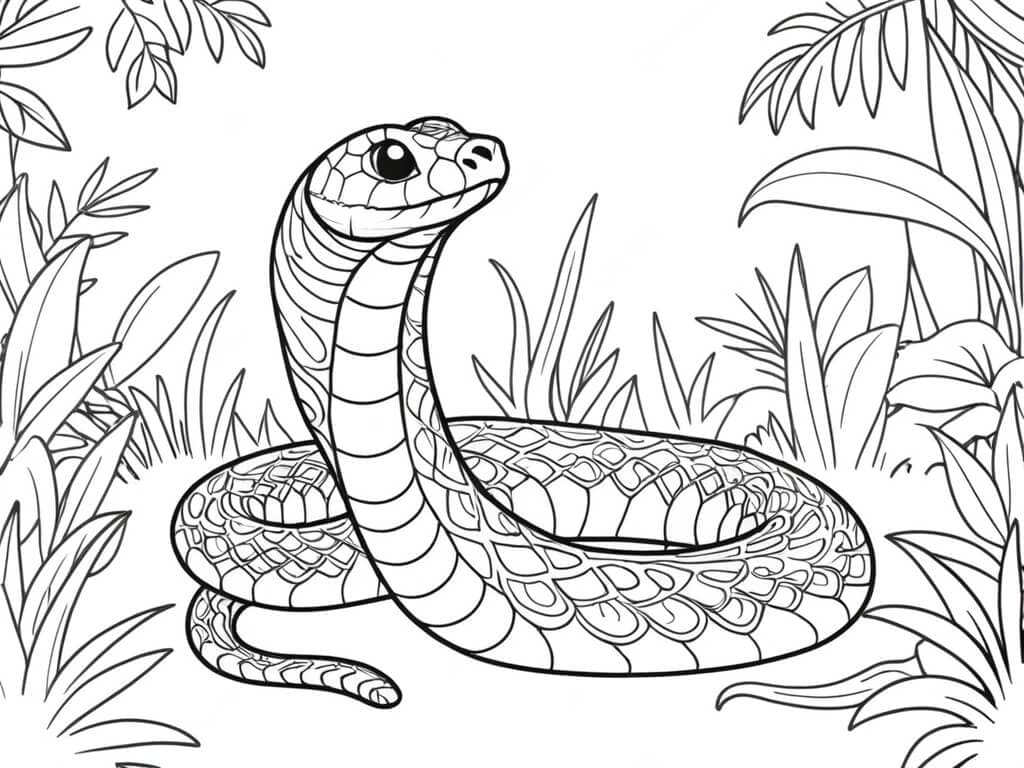 Serpente tra i cespugli da colorare