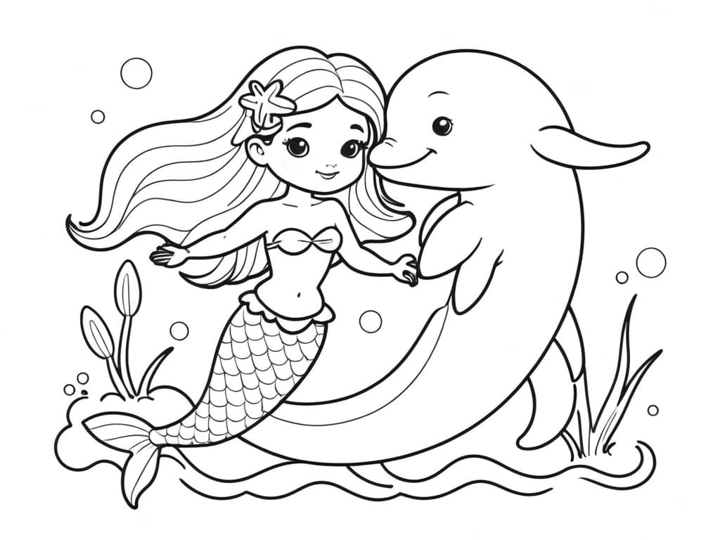 Sirena e delfino da colorare