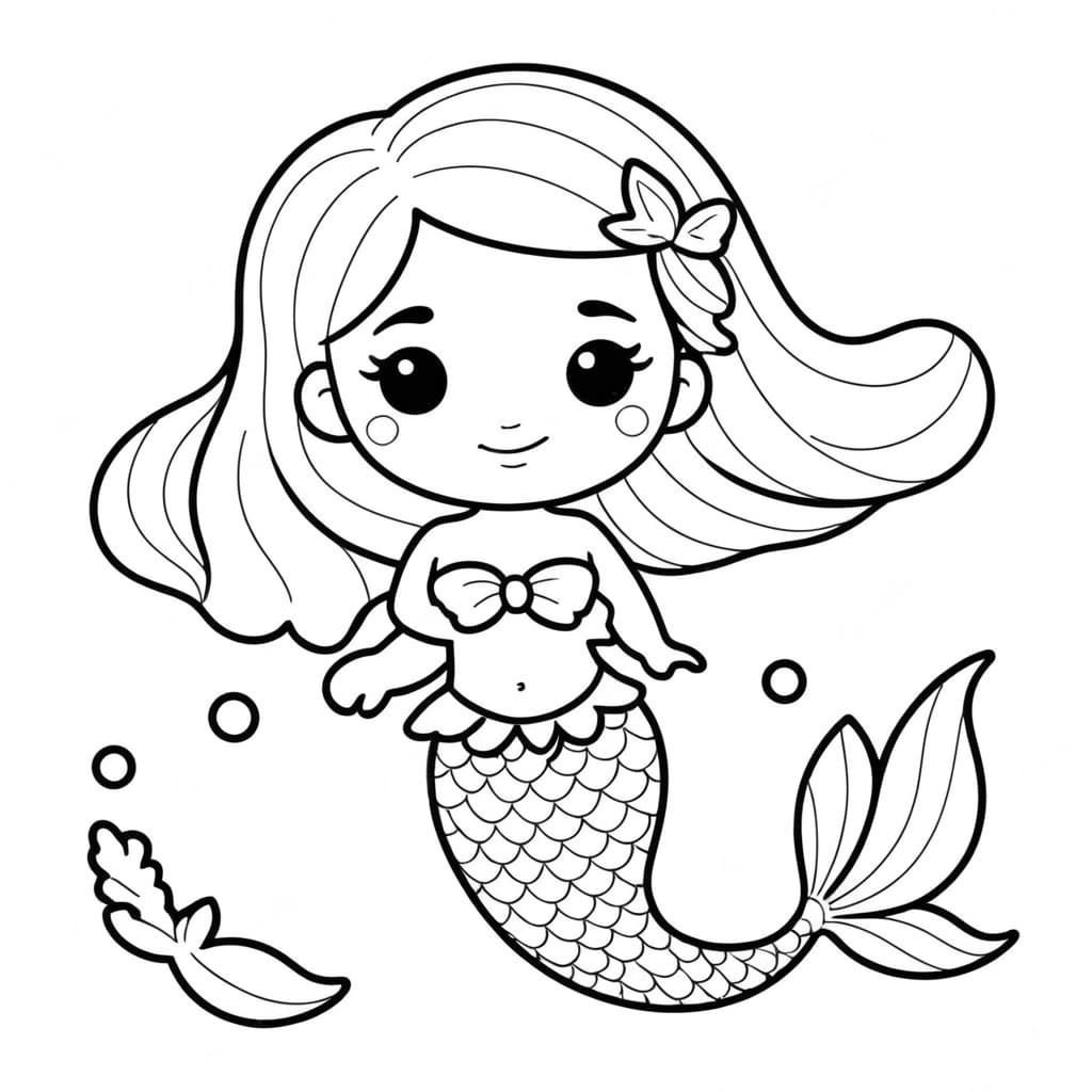Sirena per bambini versione 2 da colorare