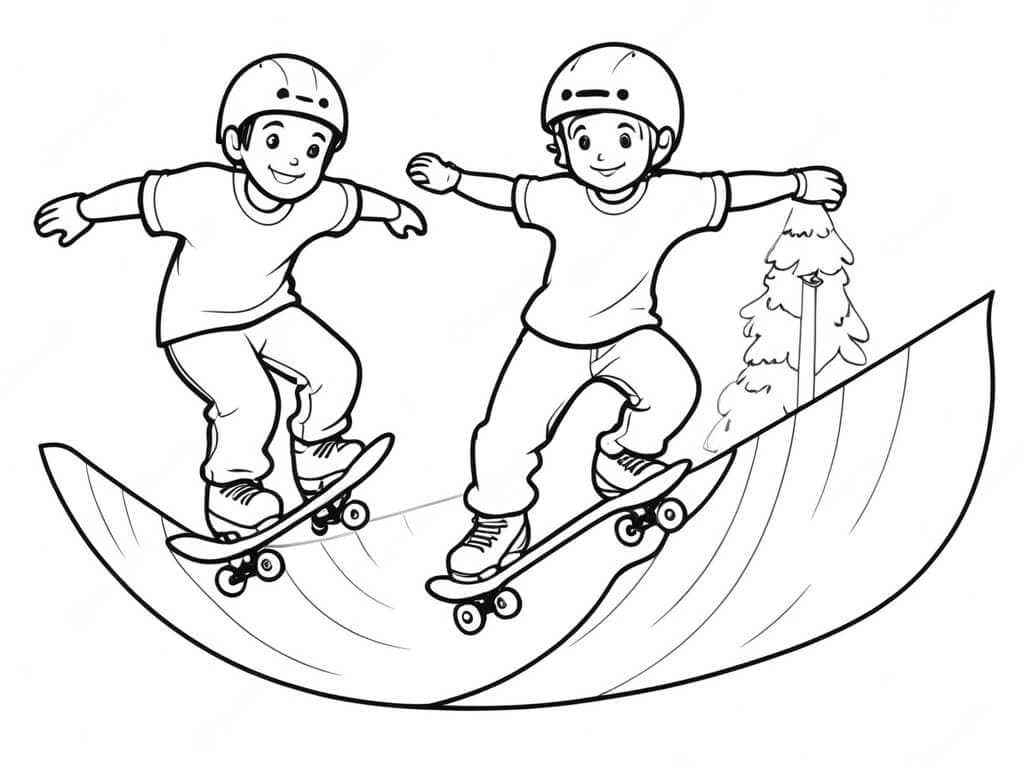 Amici con skateboard da colorare
