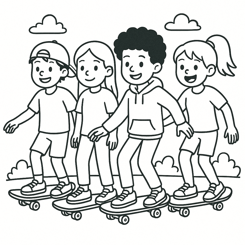 Amici sullo skateboard da colorare