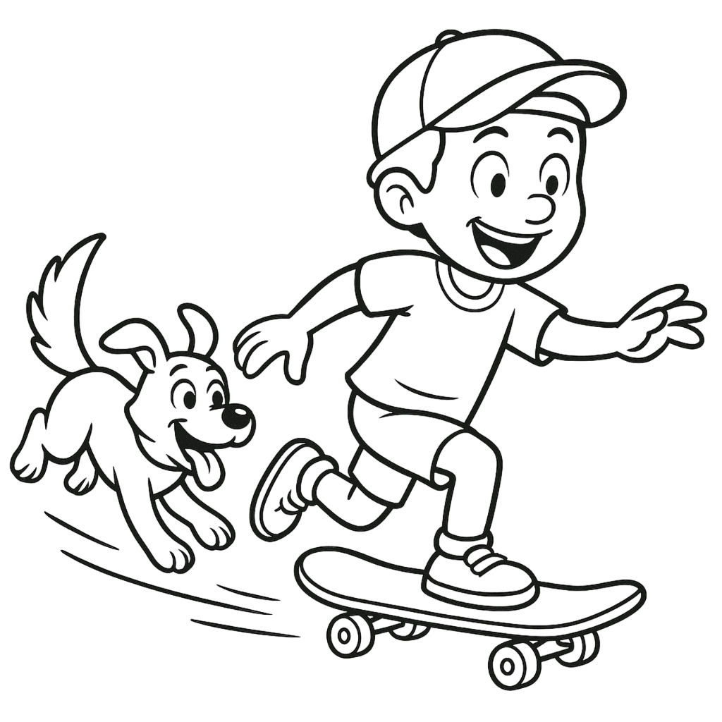 Skater e cane da colorare