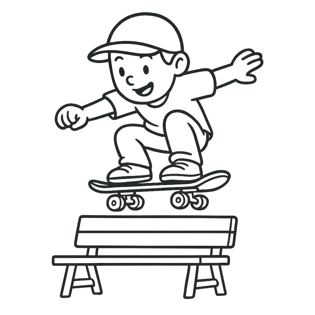 Skater salta sopra la panchina da colorare