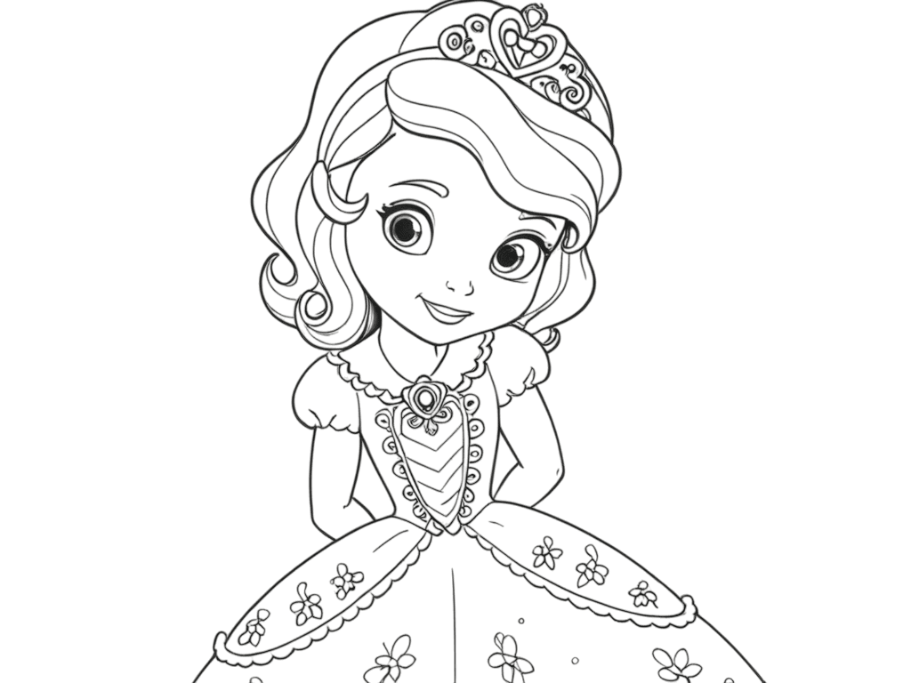 Principessa Sofia con bel vestito da colorare