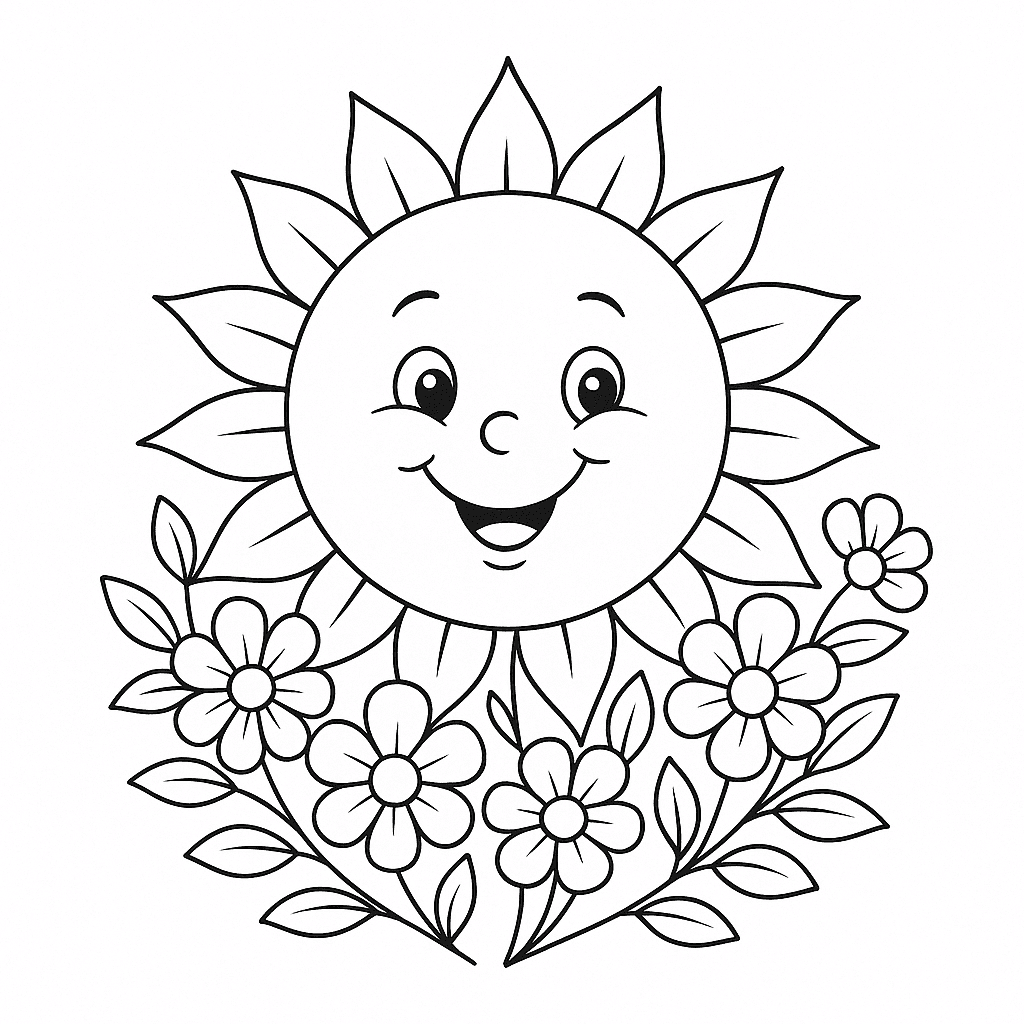 Sole con fiori da colorare