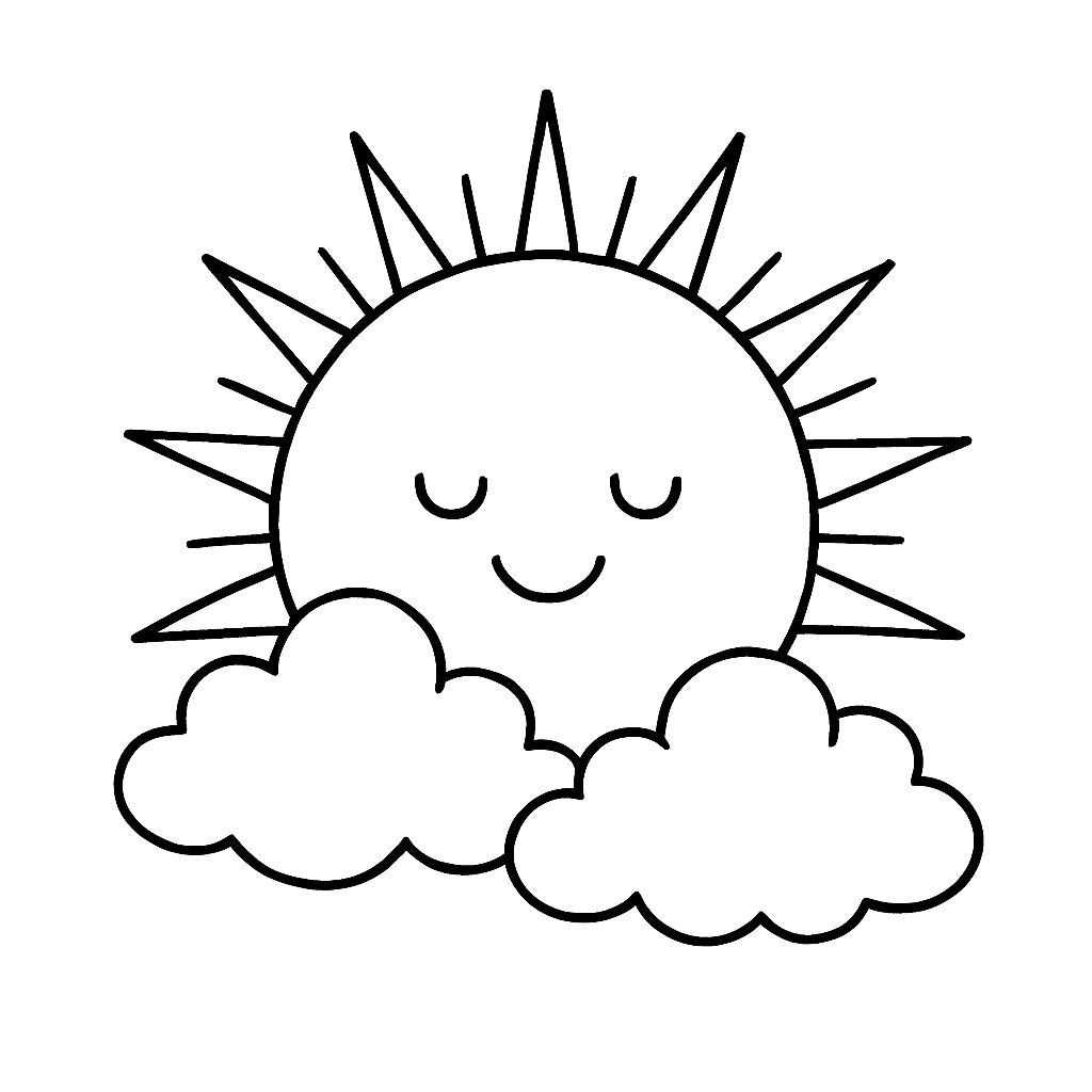Sole con nuvole da colorare