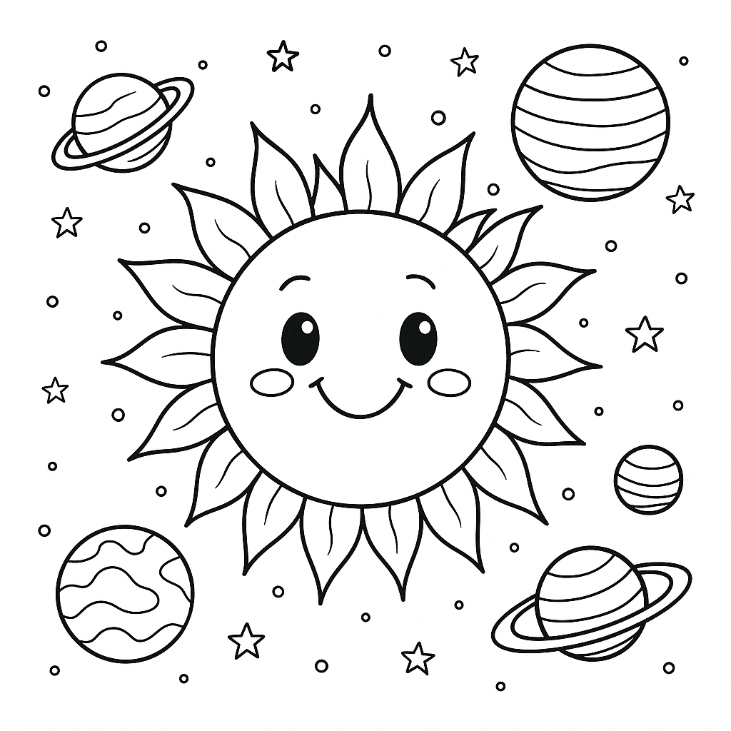 Sole nello spazio da colorare