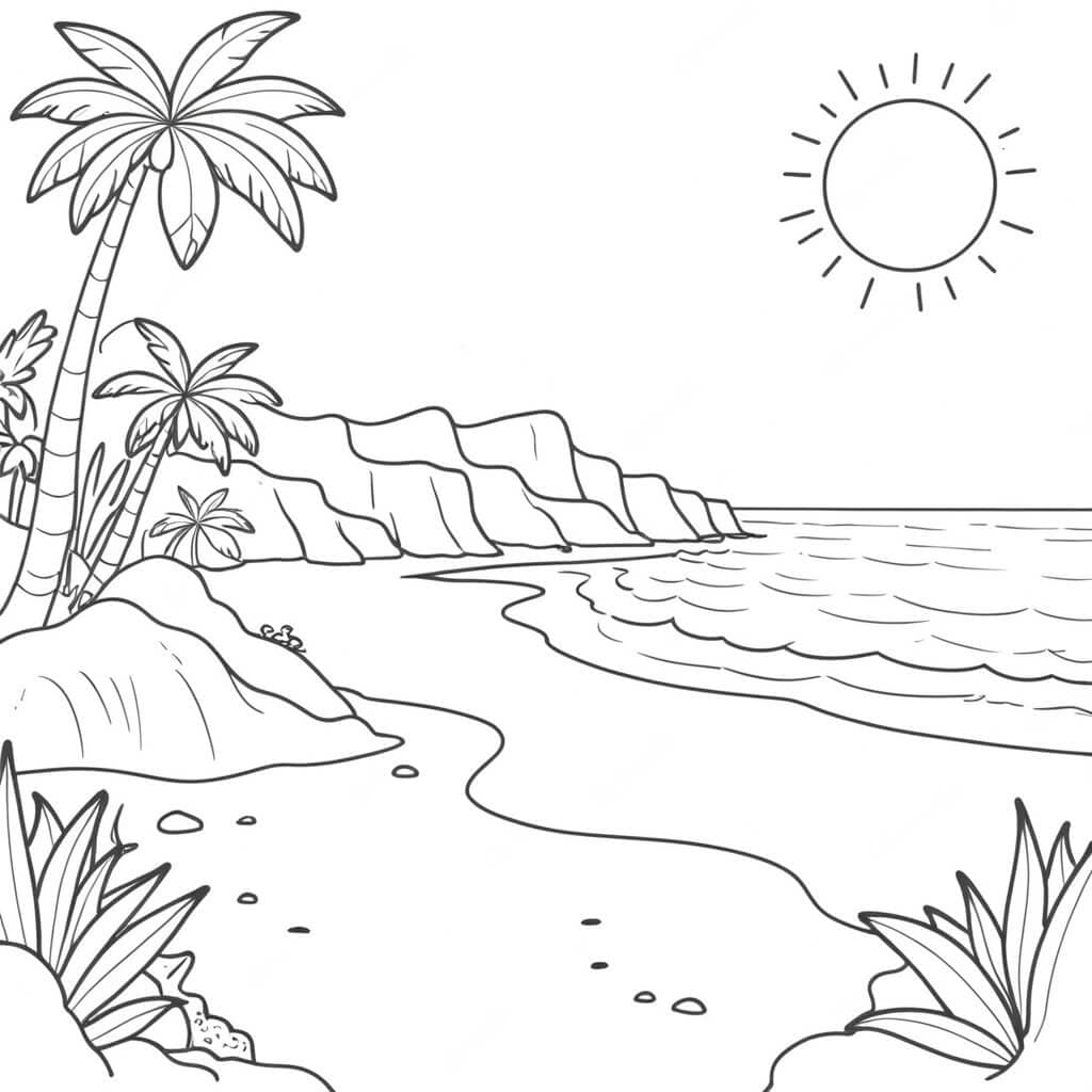 Scena di spiaggia da colorare