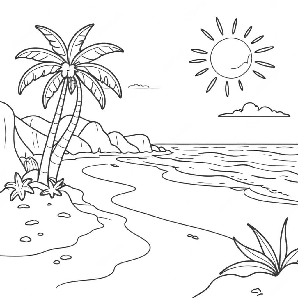 Spiaggia soleggiata da colorare