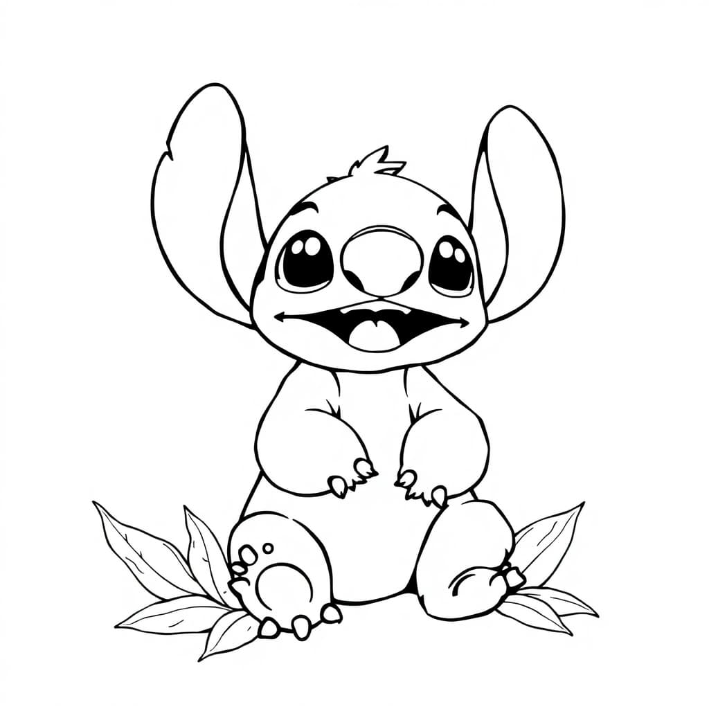Stitch nell'erba da colorare