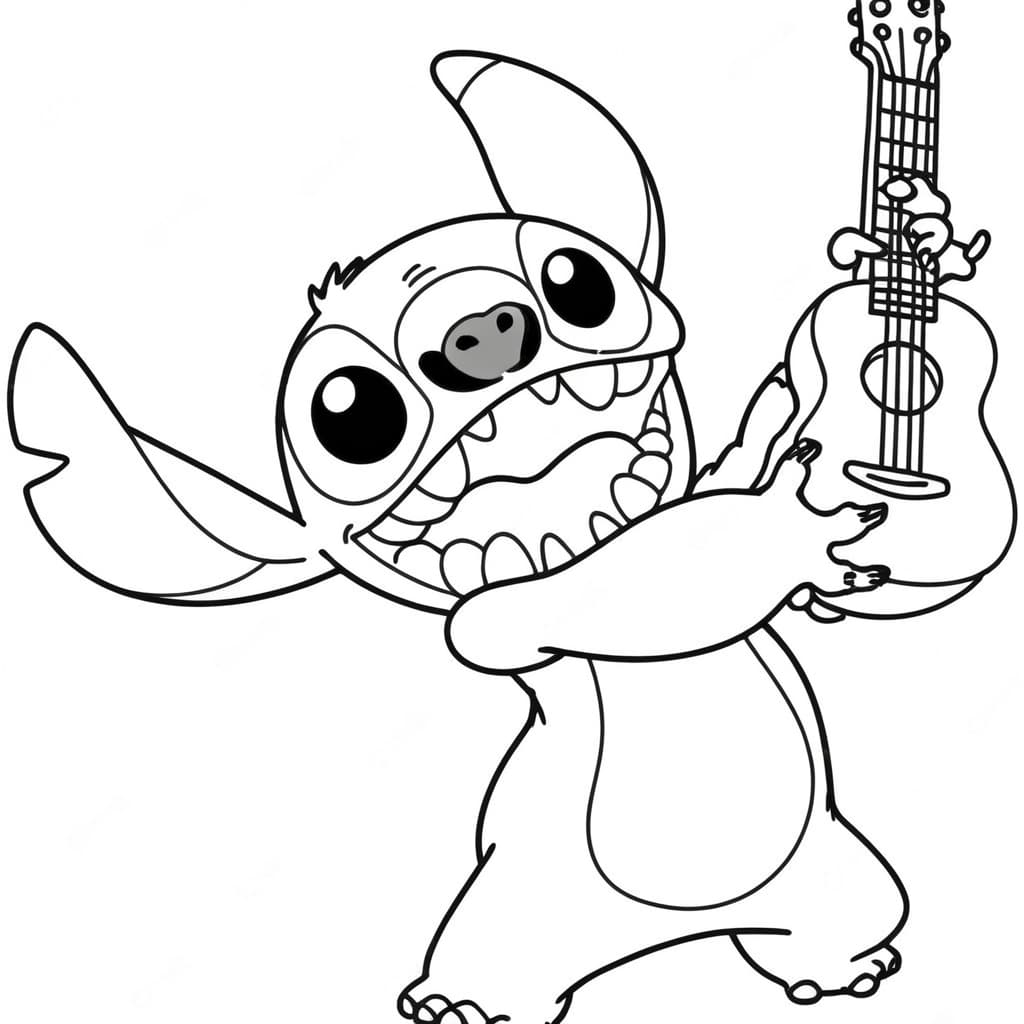 Stitch suona la chitarra da colorare