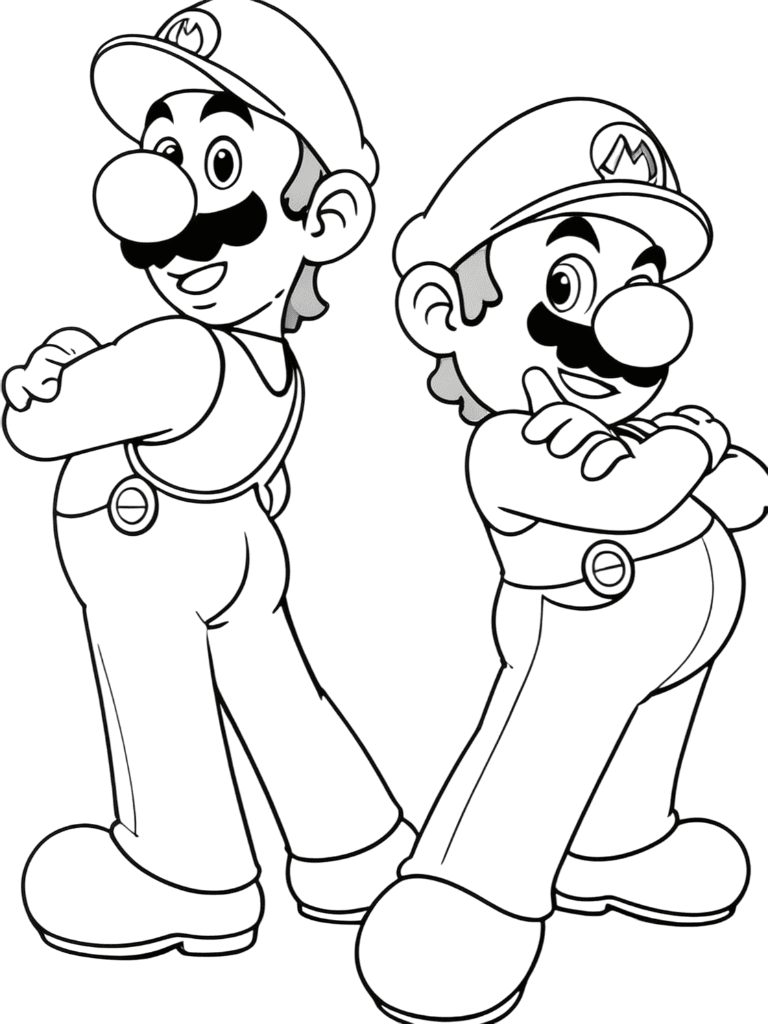Mario e Luigi in azione da colorare