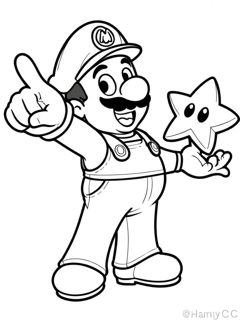 Super Mario con stella da colorare