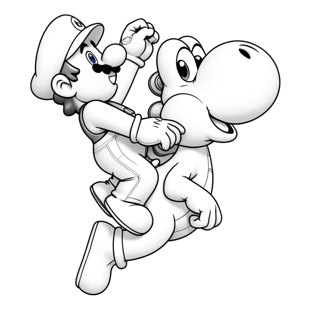 Super Mario e il suo compagno Yoshi da colorare