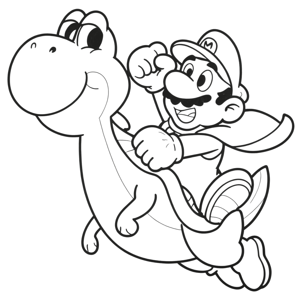 Super Mario e Yoshi in azione da colorare