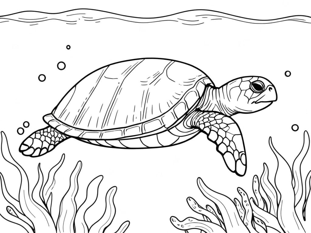 Tartaruga anziana che nuota nel mare da colorare