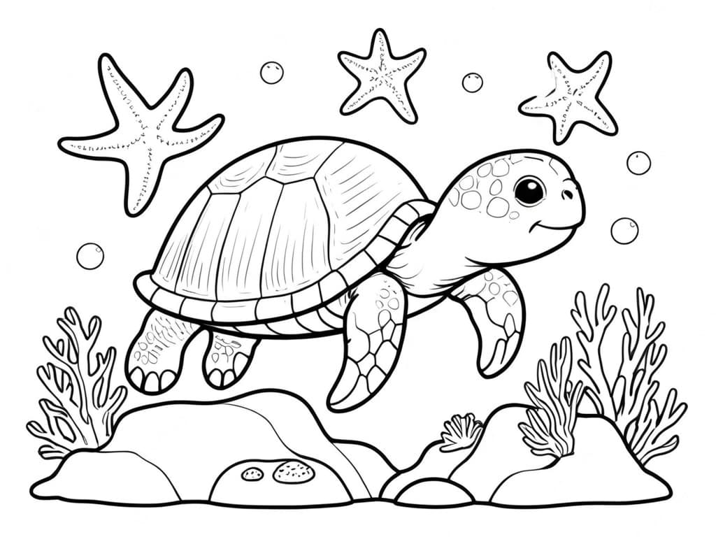 Tartaruga e stelle marine da colorare
