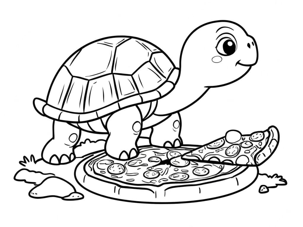 Tartaruga che mangia pizza da colorare