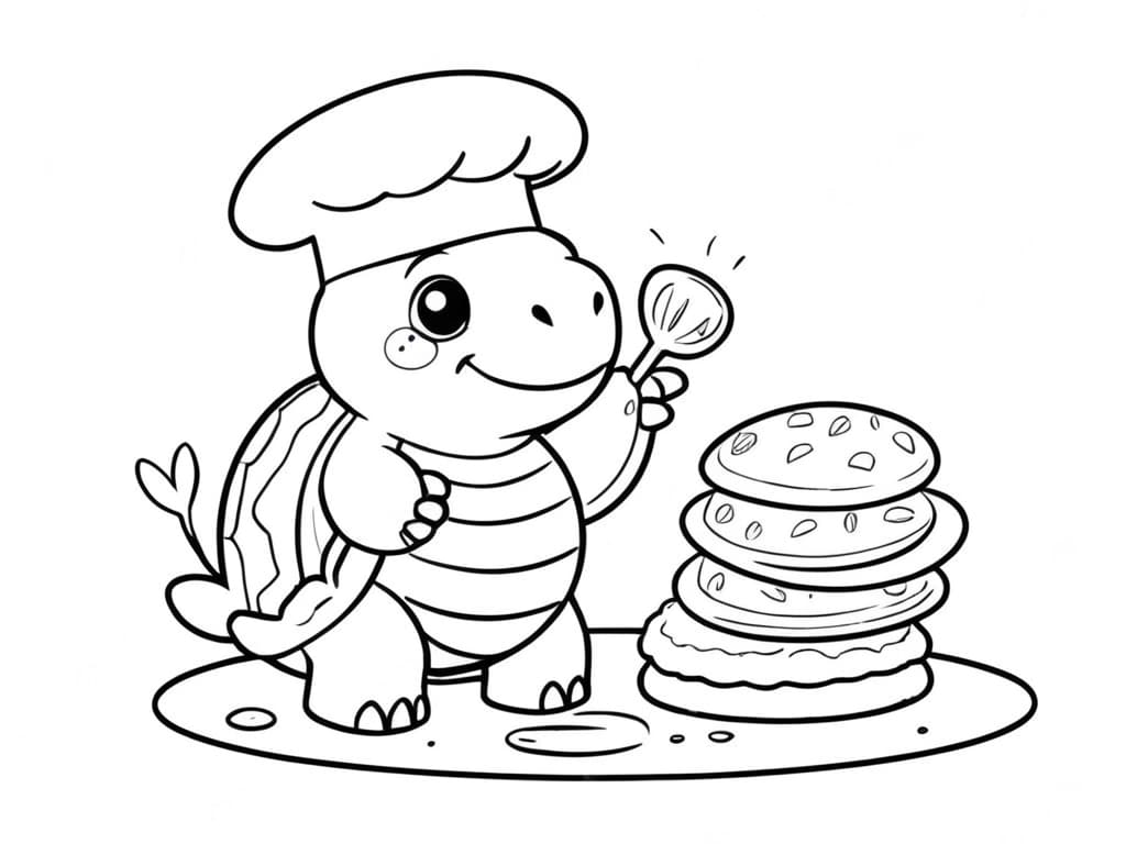 Tartaruga che prepara pancake da colorare