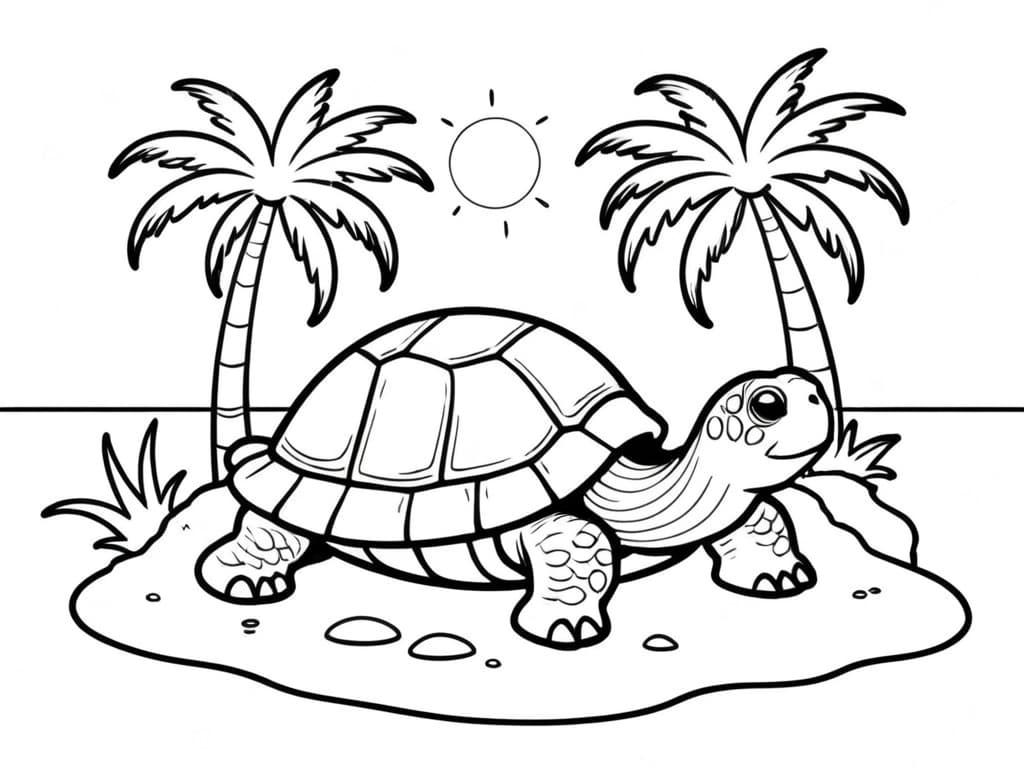 Tartaruga sulla spiaggia soleggiata da colorare