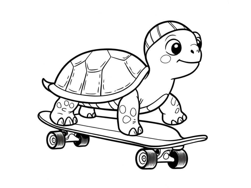 Tartaruga in skateboard da colorare