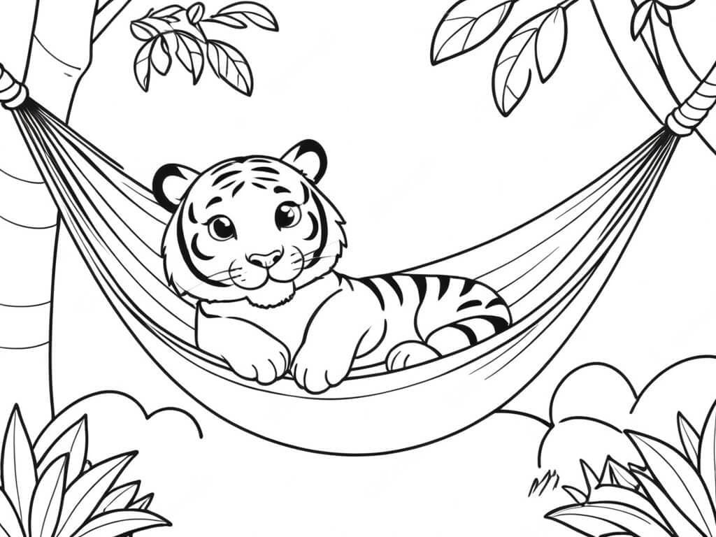 Piccola tigre sull'amaca da colorare