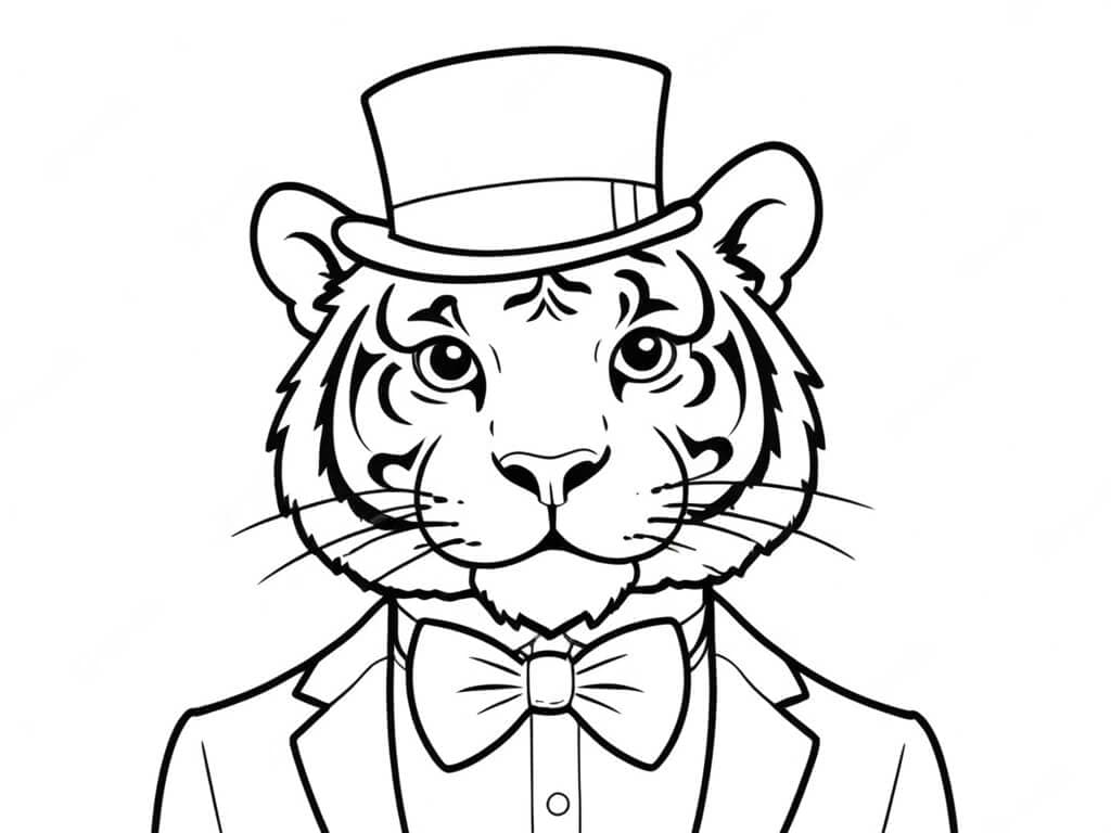 Tigre con abito e cappello da colorare