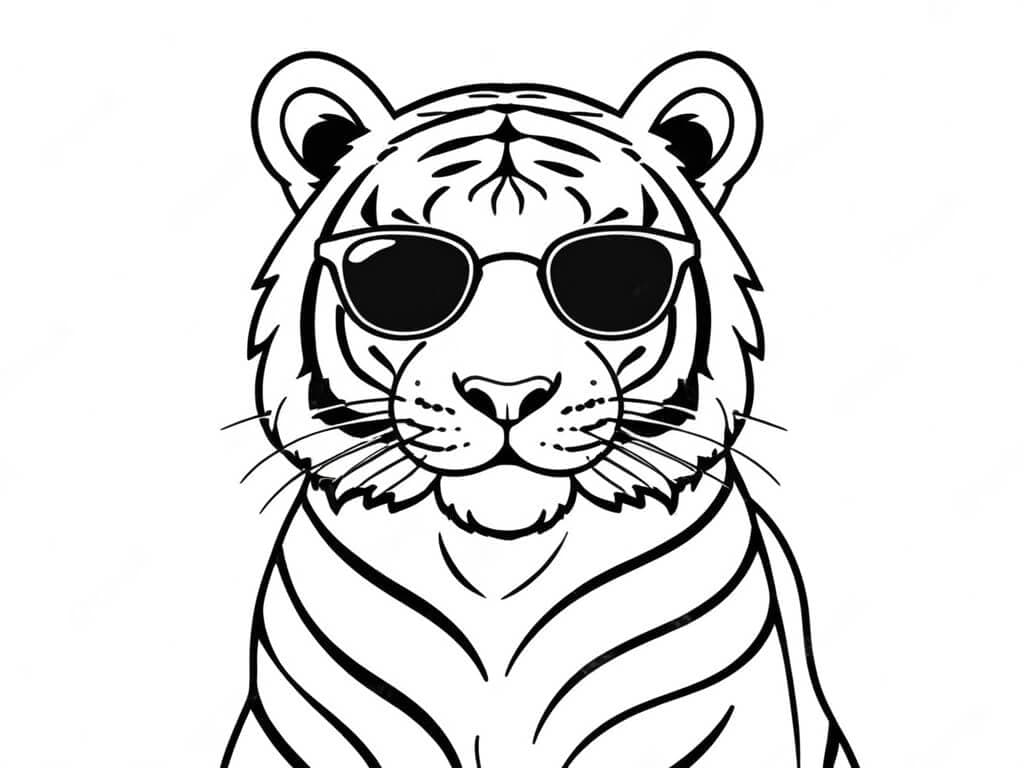Tigre con occhiali da sole da colorare