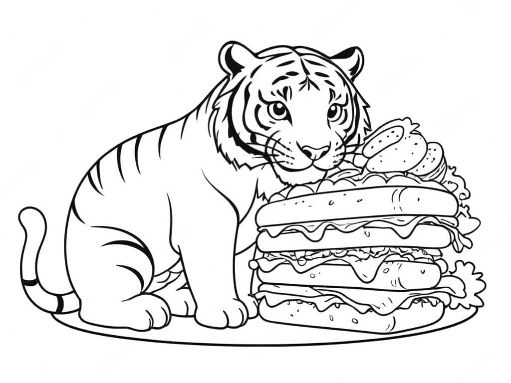 Tigre con panini da colorare