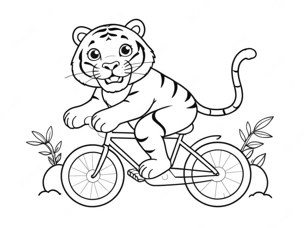 Tigre in bicicletta da colorare