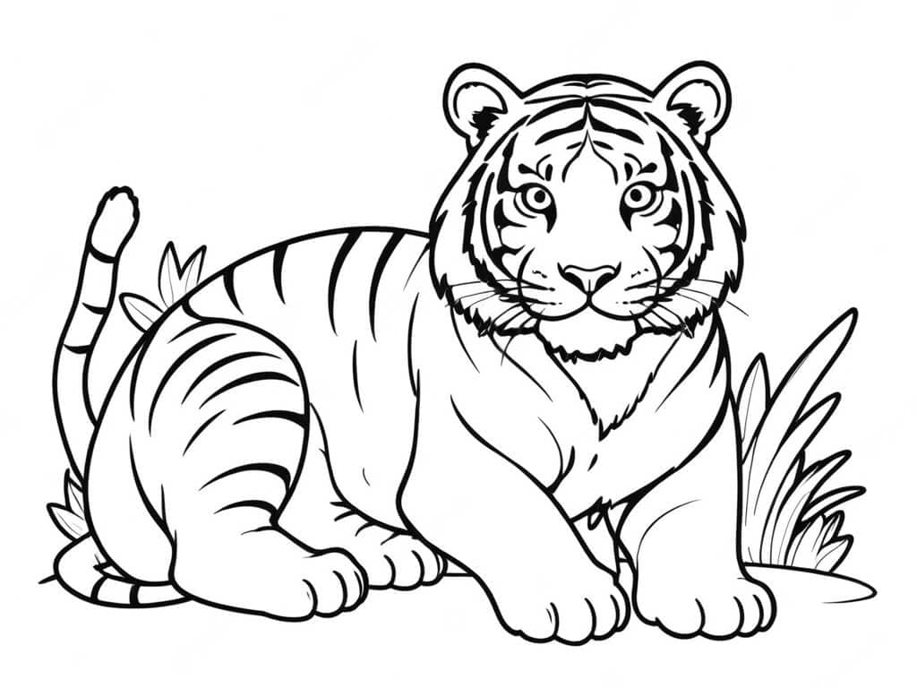 Tigre in giardino da colorare