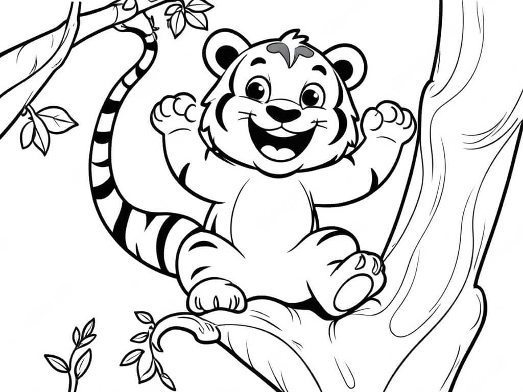 Tigre sull'albero da colorare