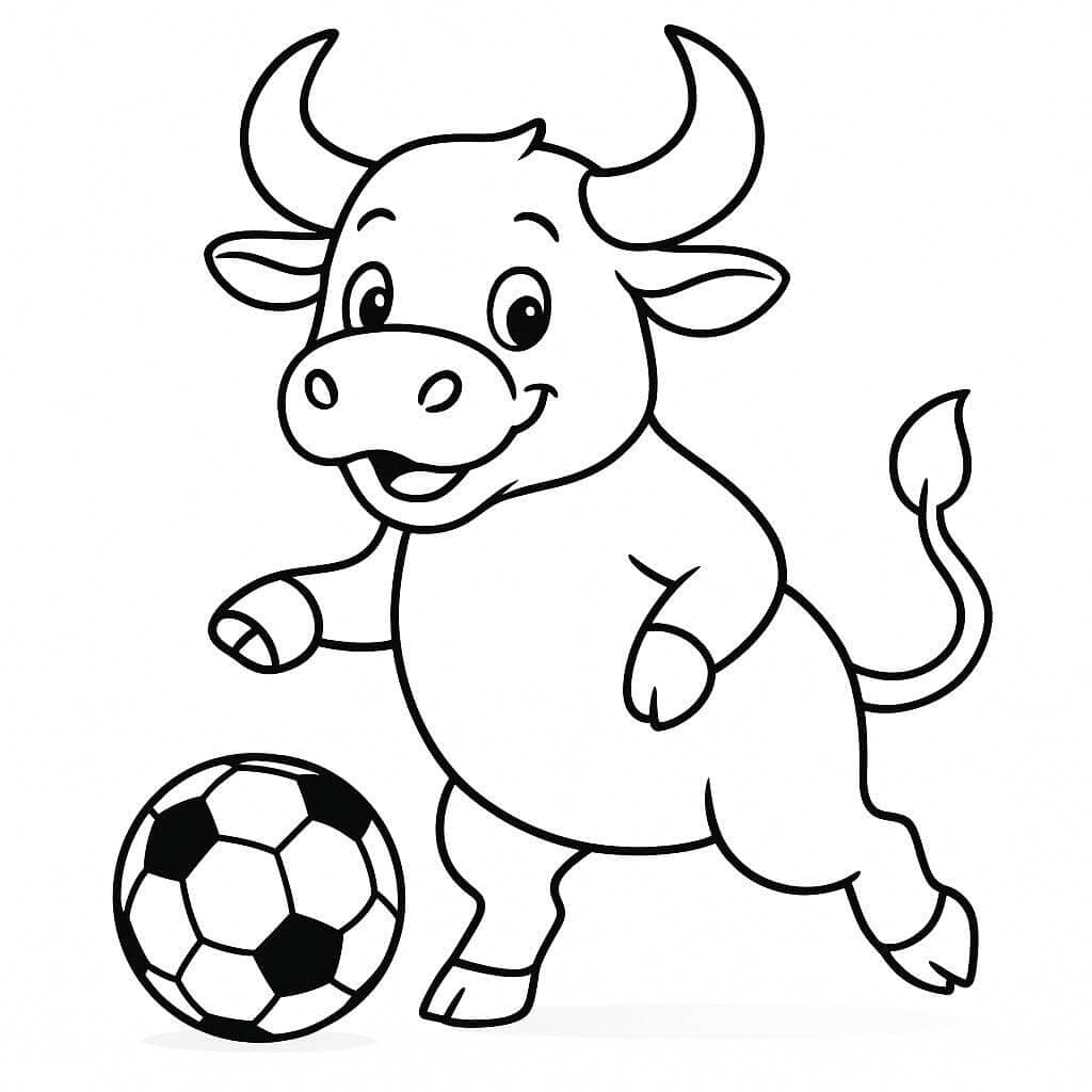 Toro che gioca a calcio da colorare