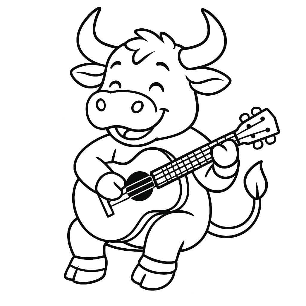 Toro che suona la chitarra da colorare