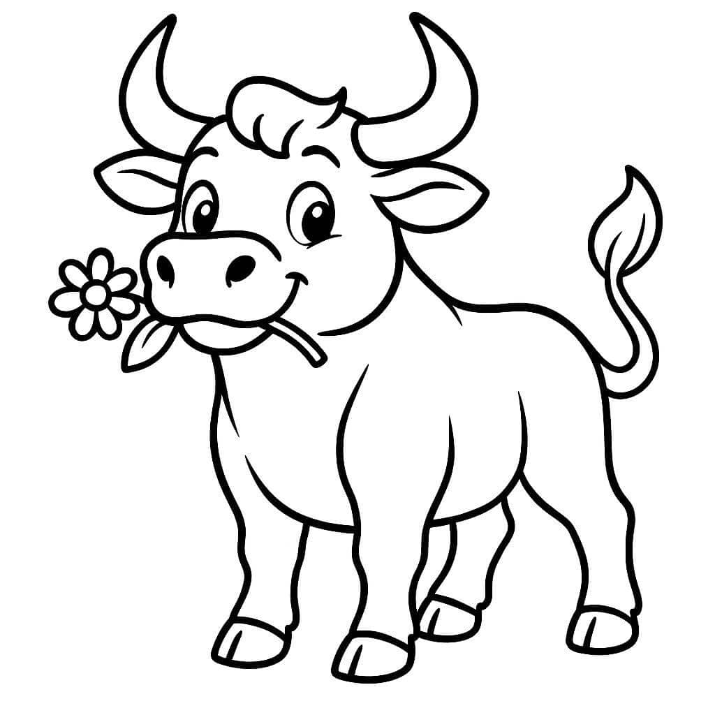 Toro con fiore da colorare