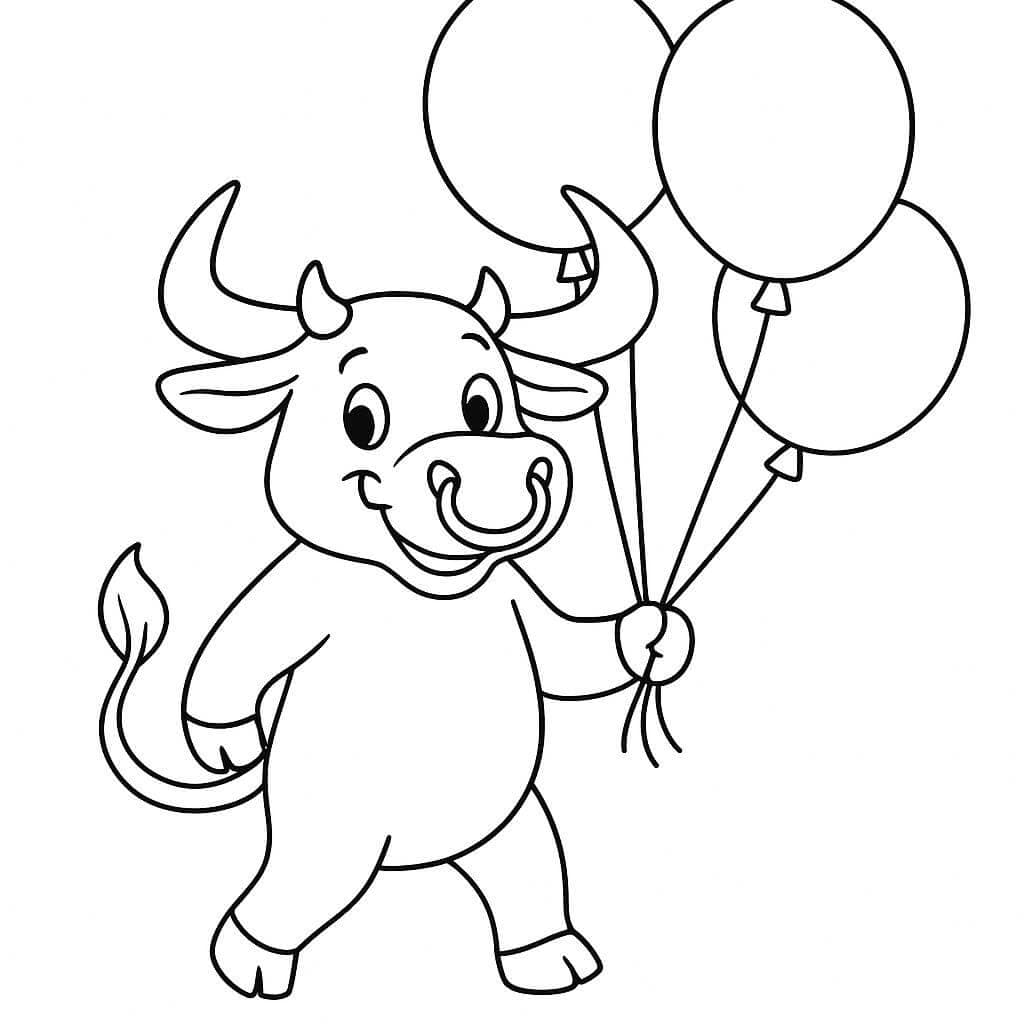 Toro con palloncini da colorare