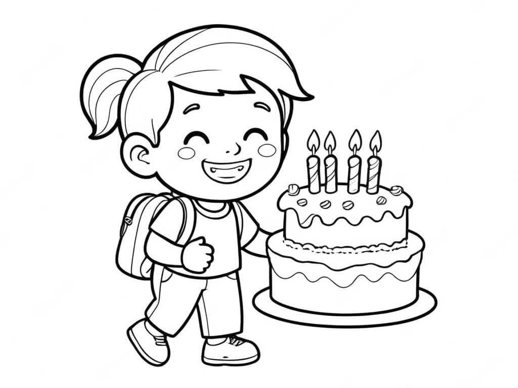 Bambino con torta da colorare