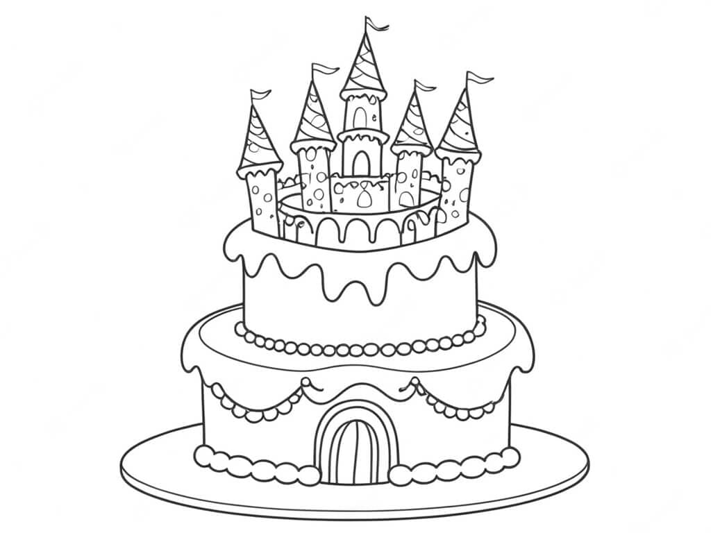 Torta di compleanno a castello da colorare