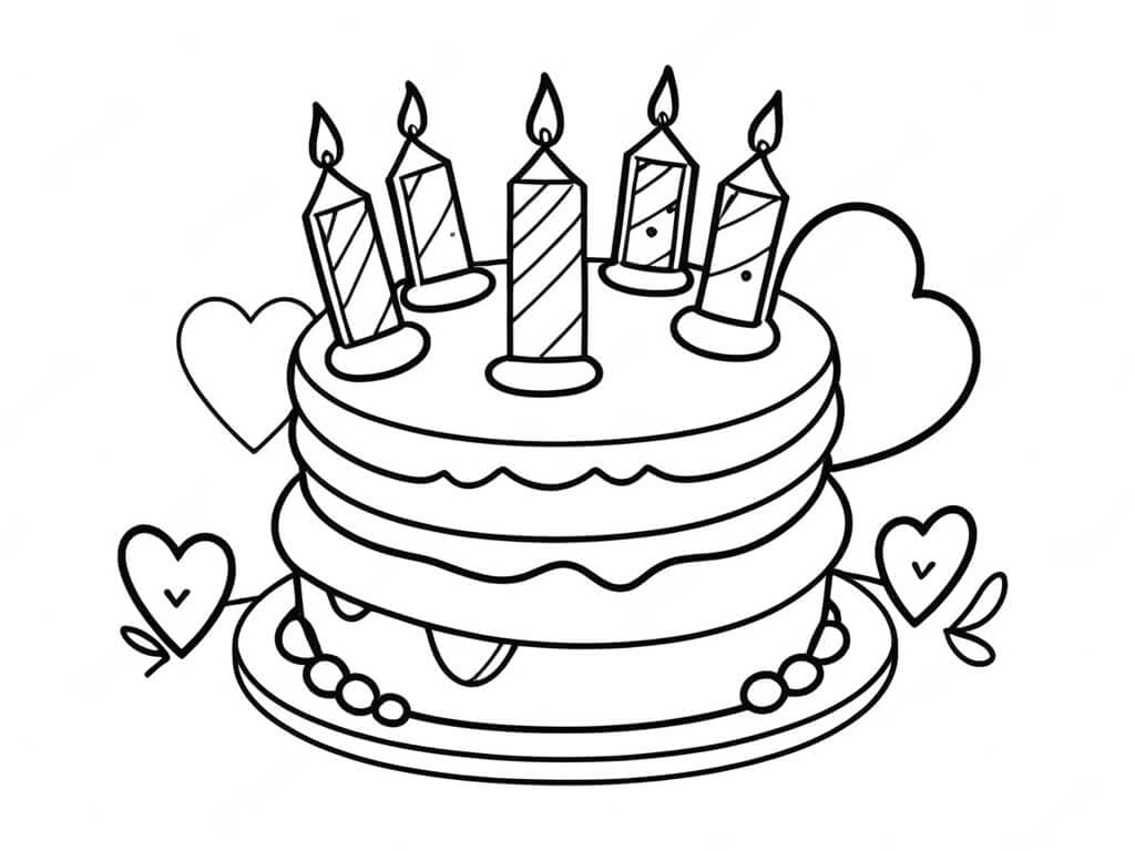 Torta con 5 candele da colorare