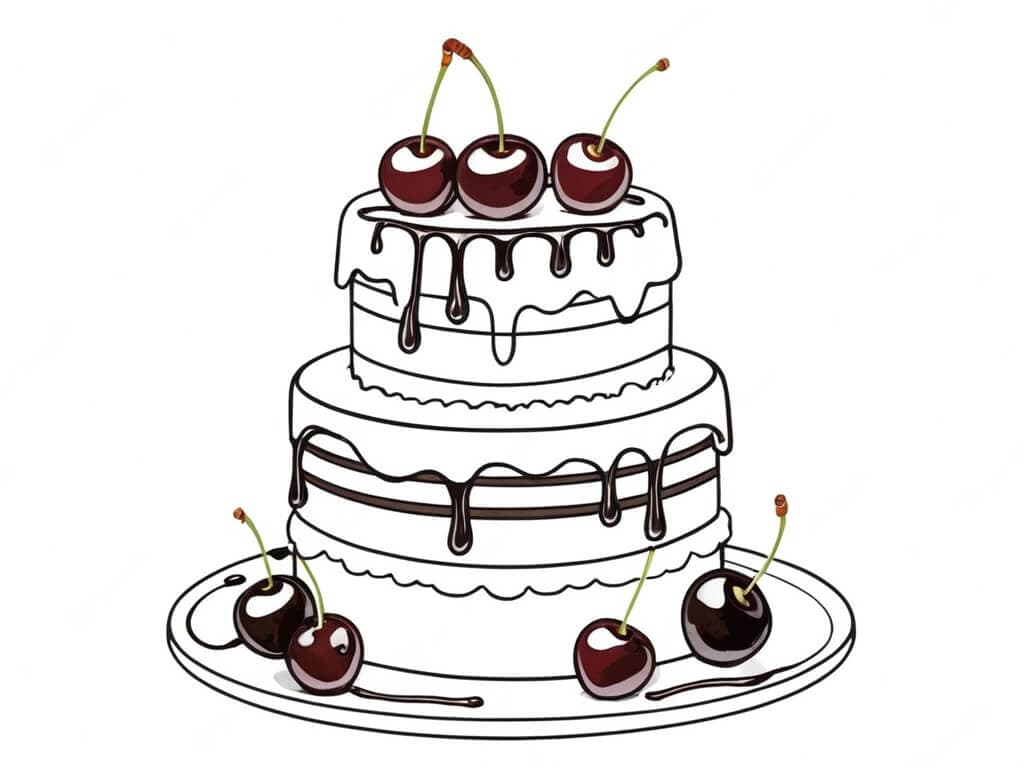 Torta con ciliegia da colorare