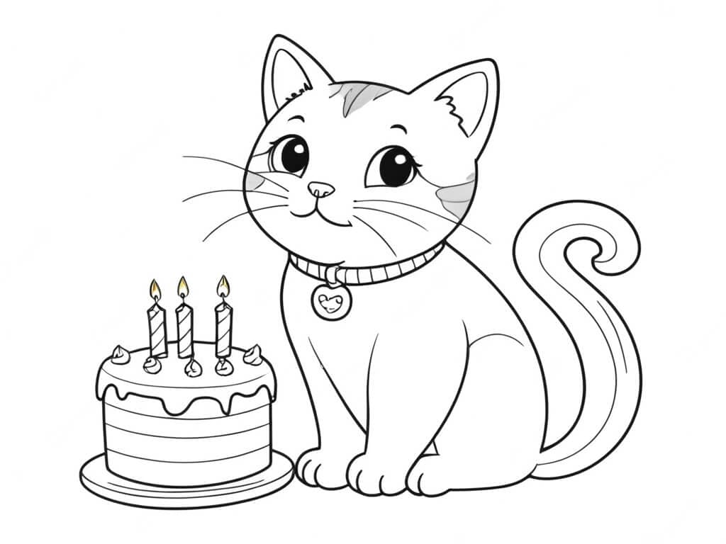 Torta con gatto da colorare