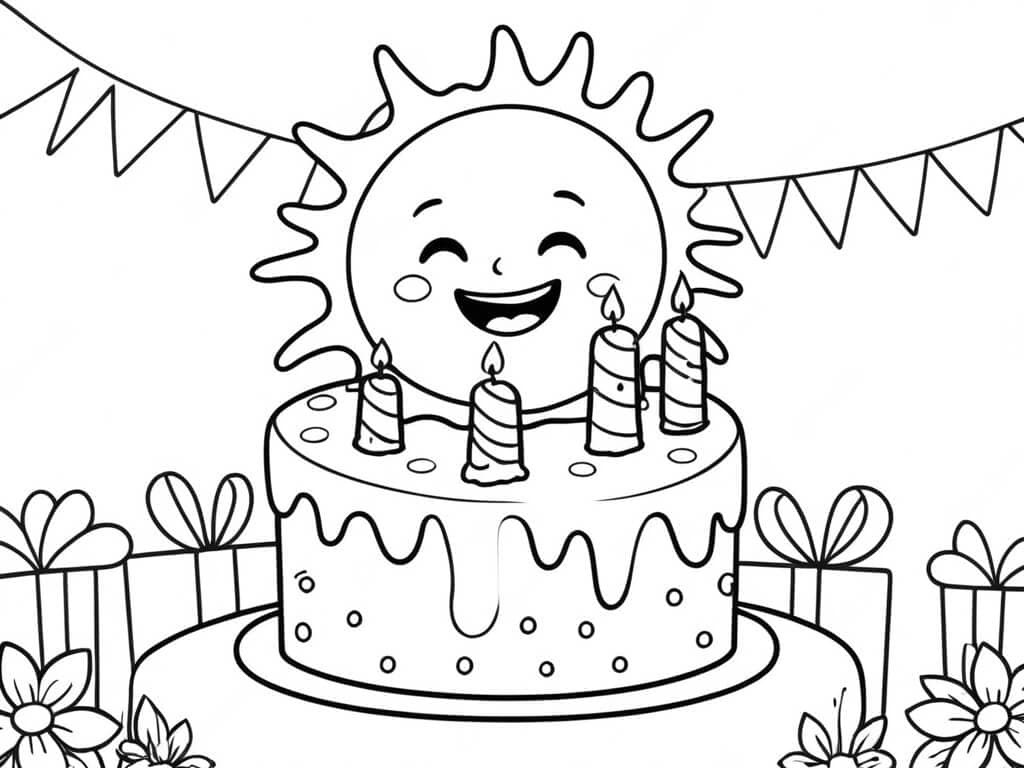 Torta con sole da colorare