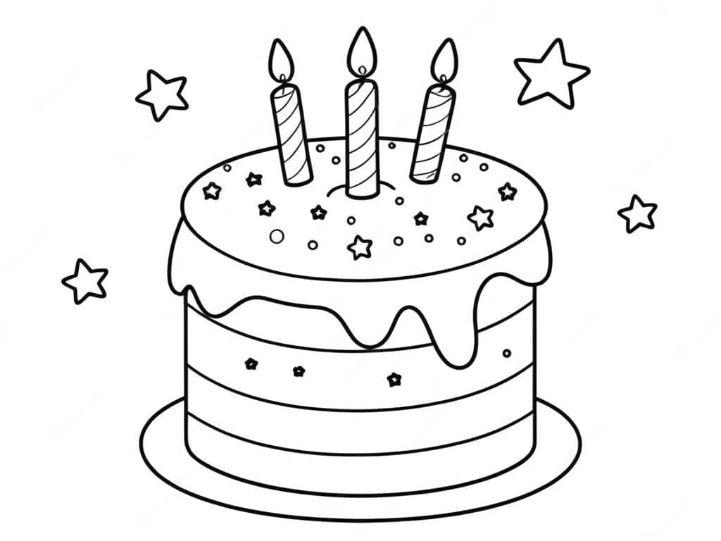 Torta di compleanno con stelle da colorare