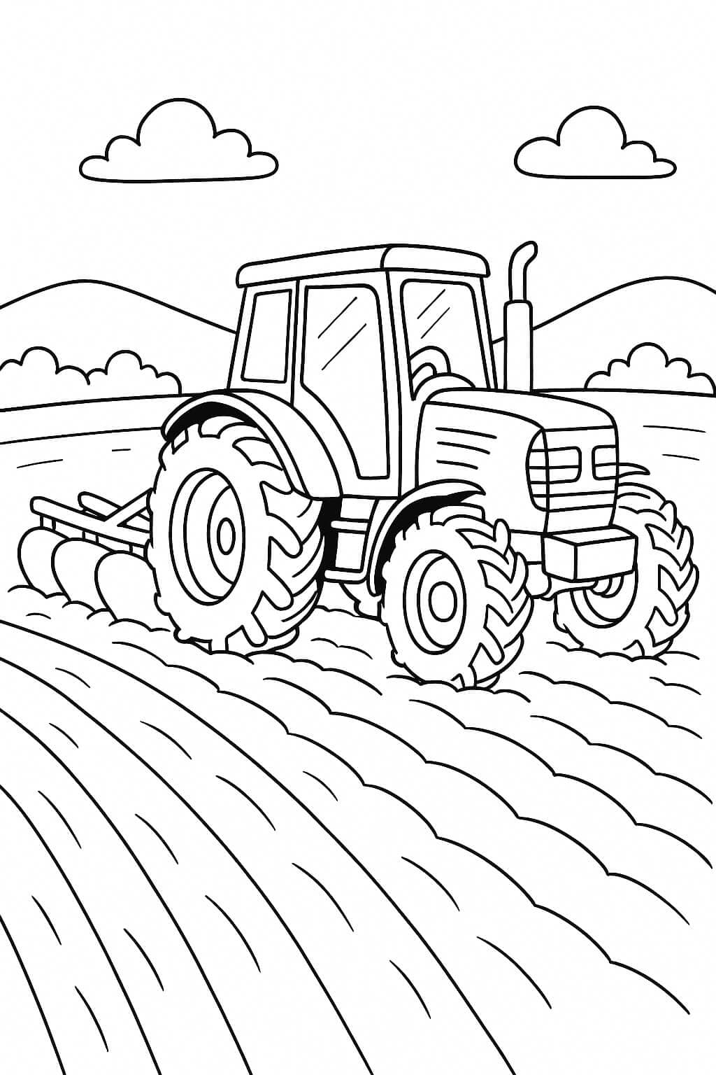 Trattore che ara il campo da colorare