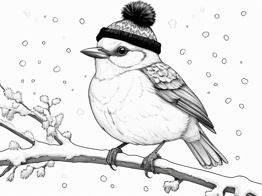 Uccello nella neve da colorare