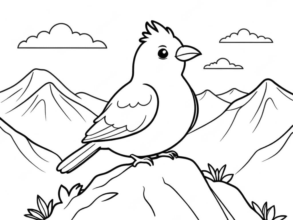 Uccello sulla cima della montagna da colorare